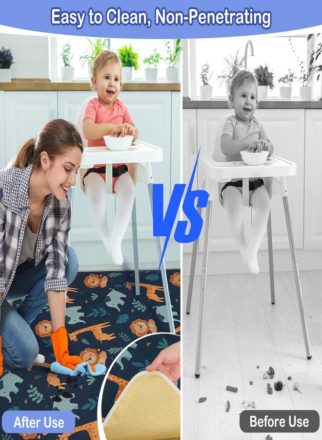 Basumee Splat Mat High Chair Mat Waterproof Baby Play Splat Mat for Under High Chair Food Catcher Highchair Mat for Floor Non Slip Bottom, Dark Blue Giraffe, 46x42 Inches - Image 2
